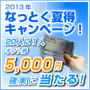2013�N�Ȃ��Ƃ��ē��L�����y�[���I�@20�l��1�l�M�t�g��5,000�~���m���ɓ�����I�I